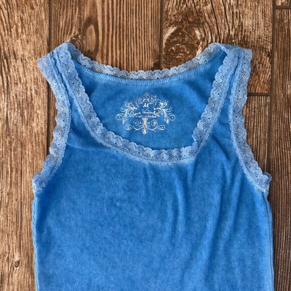Vintage Y2K Babydoll Lace Trim‎ Cotton Ribbed Tank Top Women M Gloria Vanderbilt - Picture 7 of 7